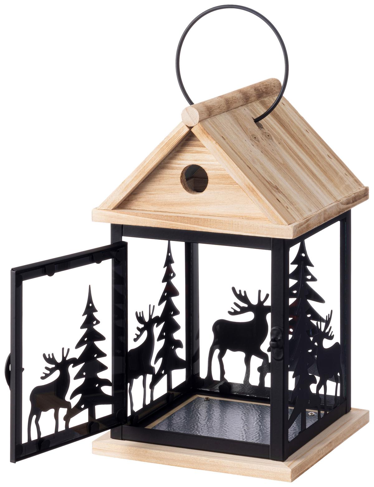 LATERNE Rick - Schwarz/Braun, KONVENTIONELL, Glas/Holz (21/21/40cm) - Luca Bessoni