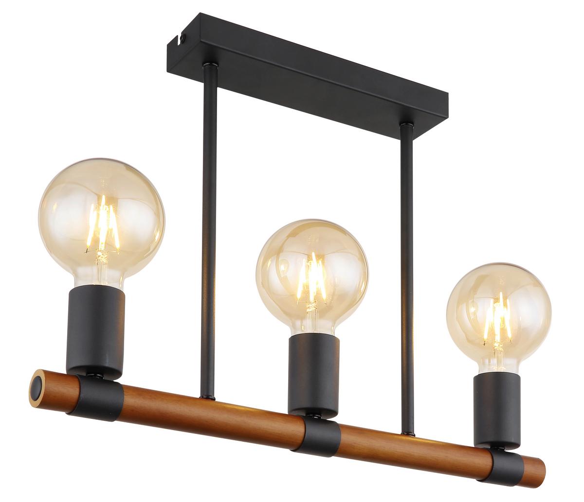 Deckenleuchte L: 49 cm 3-Flammig Länglich - Schwarz/Braun, Basics, Holz/Metall (49/6/35cm) - Globo
