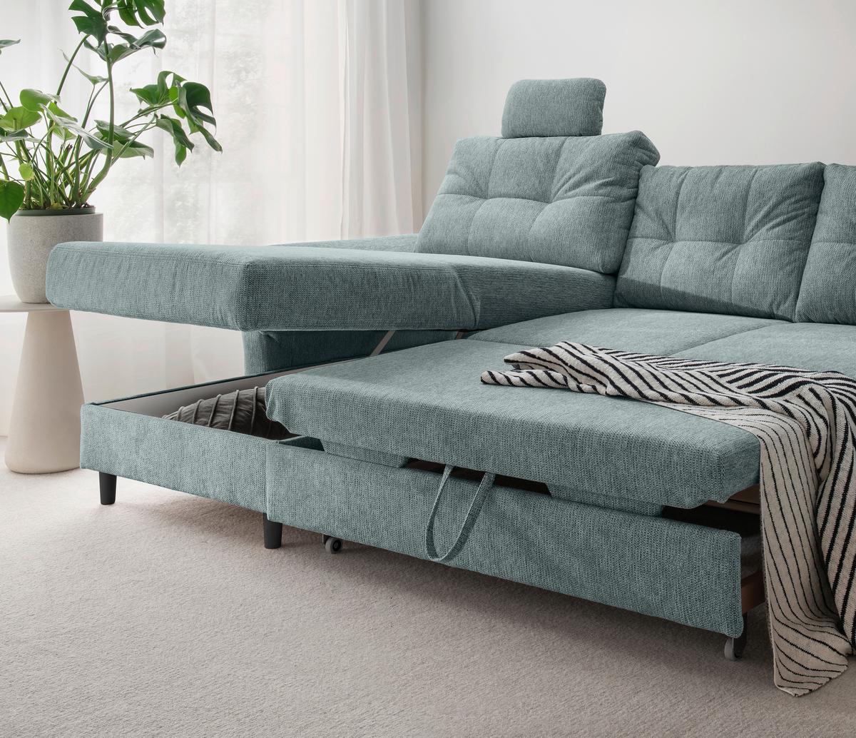 Wohnlandschaft Brizzini Blau U: 176x338x206 cm - Blau/Schwarz, MODERN, Textil (176/338/206cm) - Livetastic