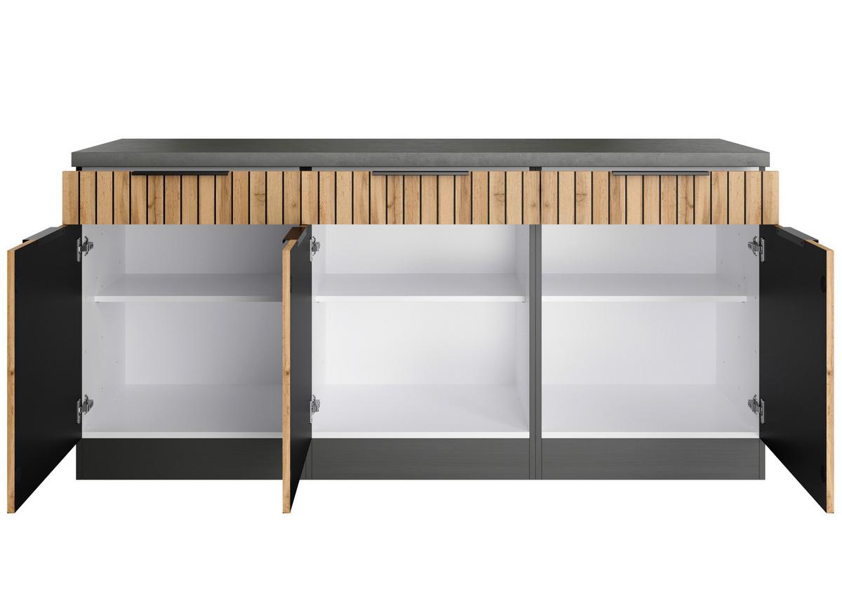 Küchenunterschrank Liverpool Graphit, Eiche Dekor B: 180 Cm - Schieferfarben/Eiche Wotan, Basics, Holzwerkstoff (180/85/60cm) - Held