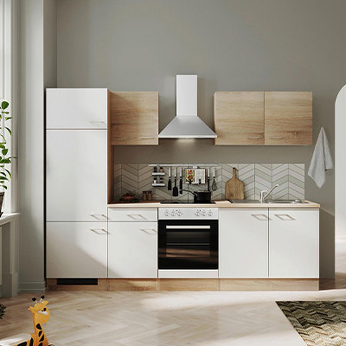 Küchenblock Samoa - Weiß/Sonoma Eiche, KONVENTIONELL, Holzwerkstoff (270/200/60cm) - FlexWell