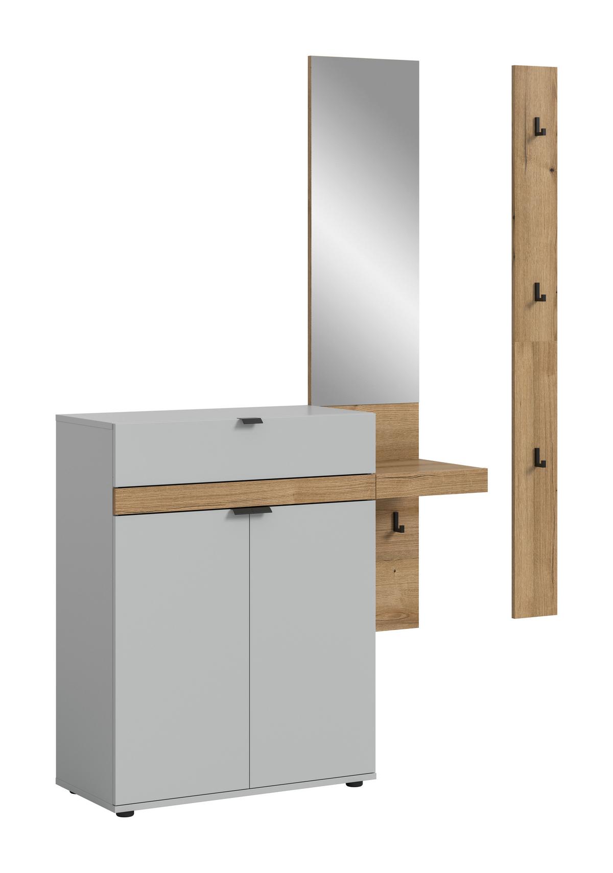 Garderobe Naro Grau /Eiche dunkel Dekor B: 148cm - Eiche dunkel/Grau, Design, Holzwerkstoff (148/194/37cm) - Livetastic
