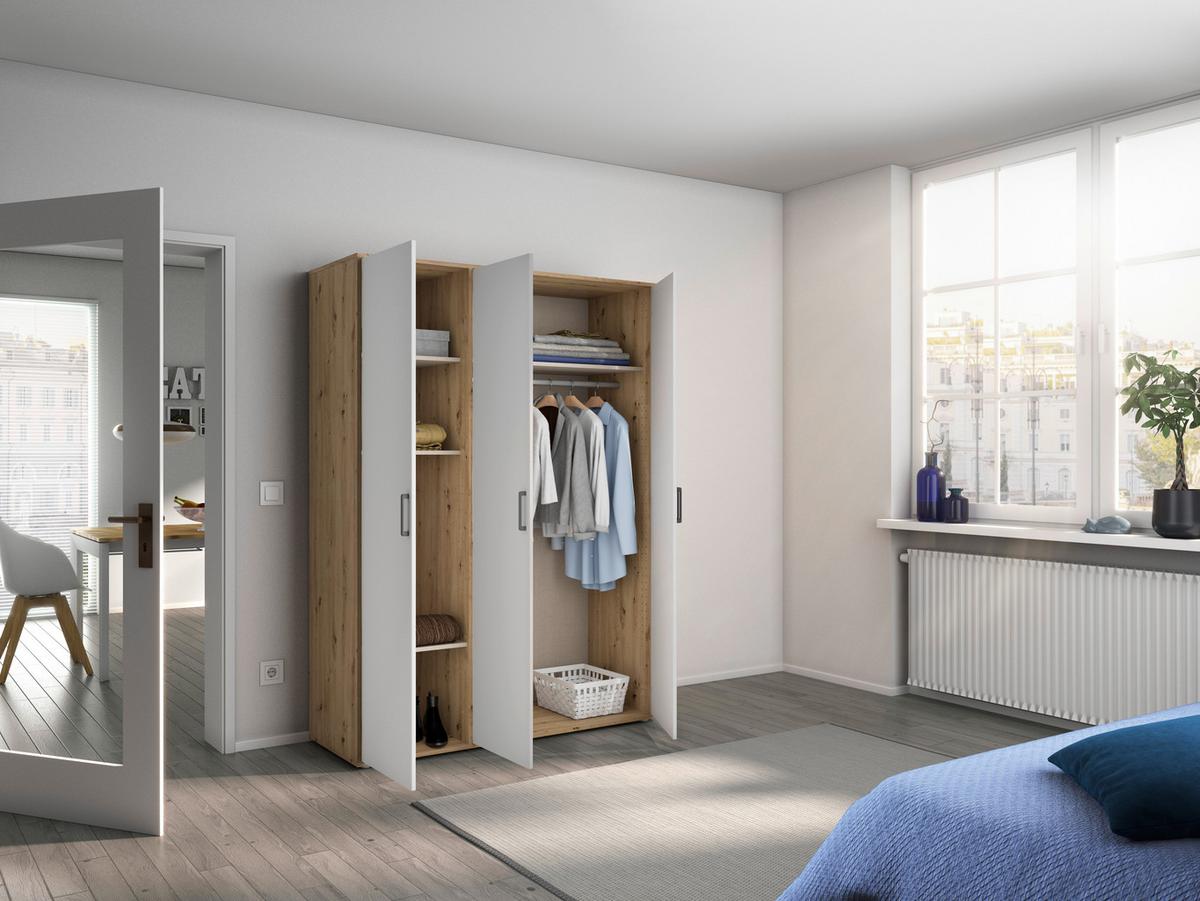 Drehtürenschrank 140 cm Voyager Eiche Artisan,weiß - Weiß/Eiche Artisan, MODERN, Holzwerkstoff (140/194/53cm) - Rauch Möbel