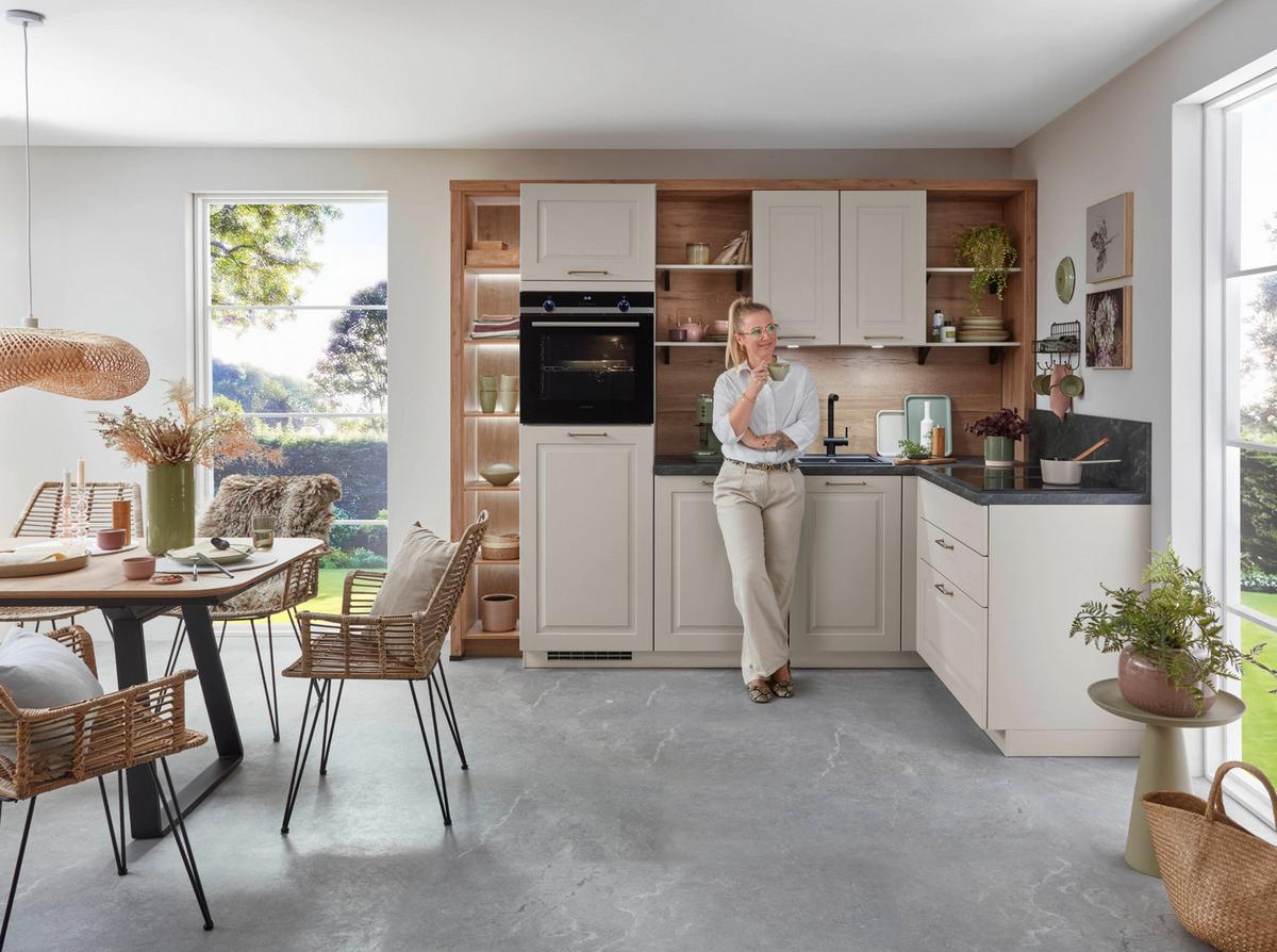 Eckküche Springfield - Sandfarben/Grasgrün, ROMANTIK / LANDHAUS, Holzwerkstoff (270/165cm) - Vertico