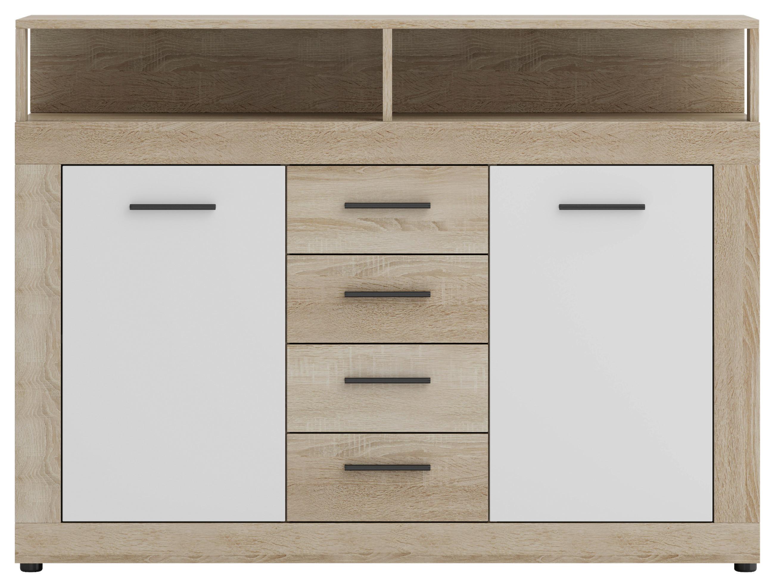 Kommode Lupo Eiche Dekor Weiß B: 119 cm - Weiß/Sonoma Eiche, Design, Holzwerkstoff (119/96/32cm) - MID.YOU