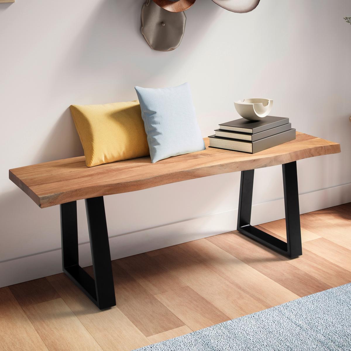 Šatní lavice, akácie, š: 120 cm - černá/barvy akácie, Design, kov/dřevo (120/40/45,5cm) - MID.YOU