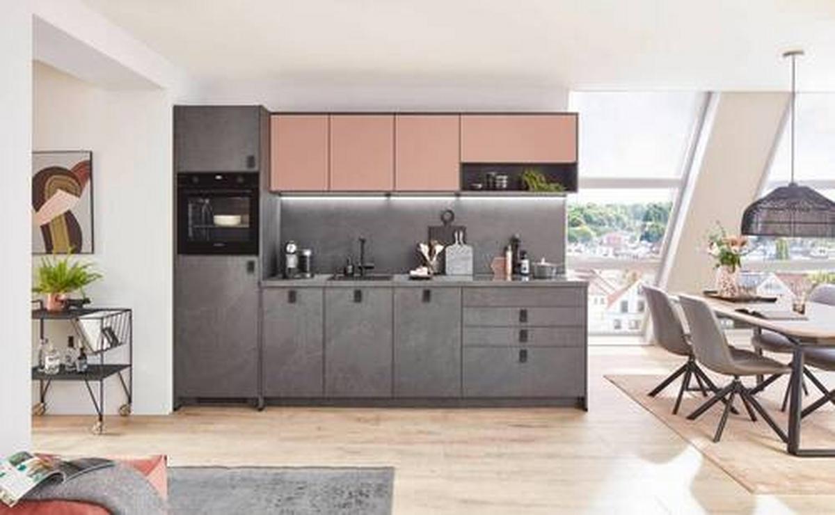 Küchenblock Stone/sidney - Schieferfarben/Rosa, Basics, Holzwerkstoff (300cm) - Vertico