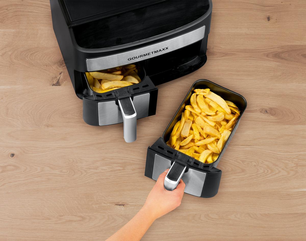 Heißluftfritteuse Zweikammernmodell - Silberfarben/Schwarz, LIFESTYLE, Kunststoff/Metall (39/36/31cm)