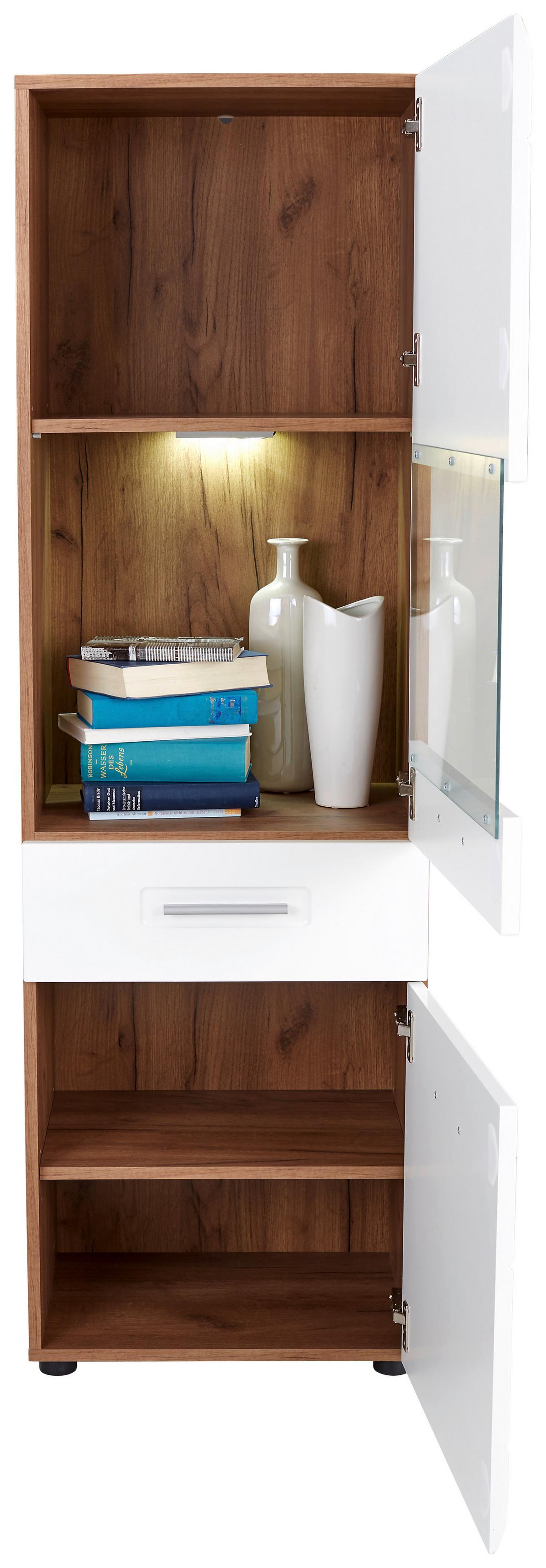 Vitrin Avensis New - tölgyfa színű/fehér, Konventionell, faalapú anyag/Üveg (50/160/37,1cm) - Luca Bessoni