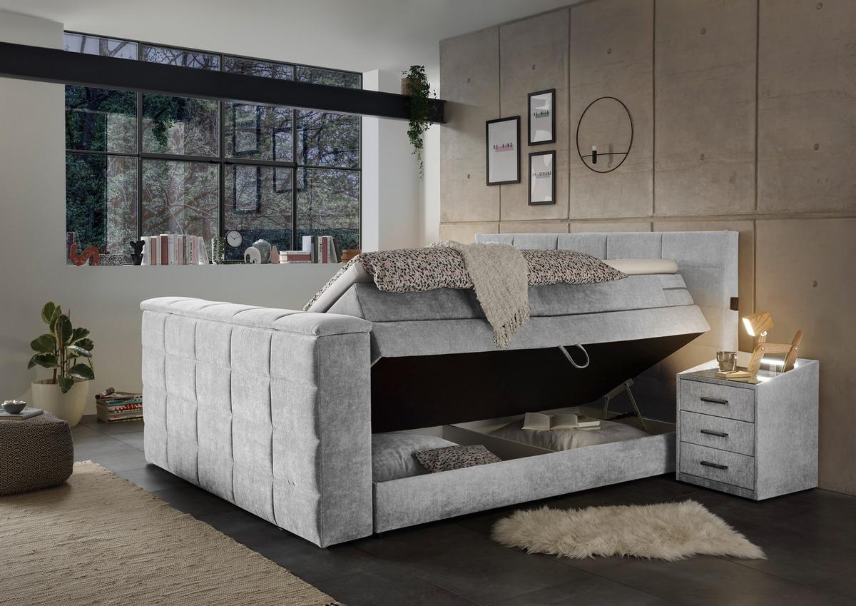 Boxspringbett Mit Bettkasten 180x200 Cm Denver - Silberfarben, KONVENTIONELL, Textil (180/200cm) - Carryhome