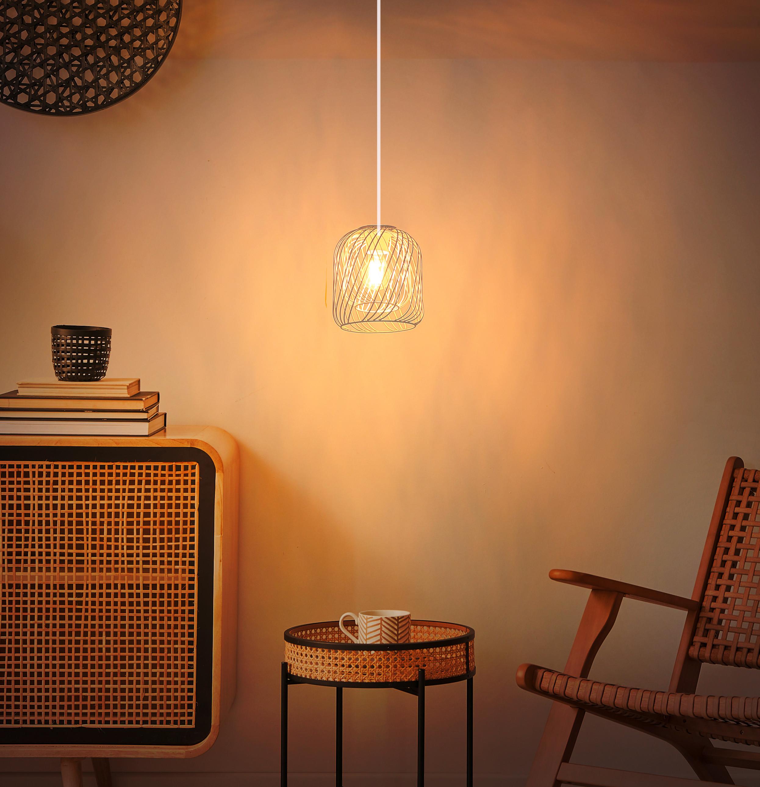 Hängeleuchte Dichti Creme Weiß Sandfarben D: 18 cm - Sandfarben/Creme, Basics, Kunststoff/Metall (18/150cm) - Globo