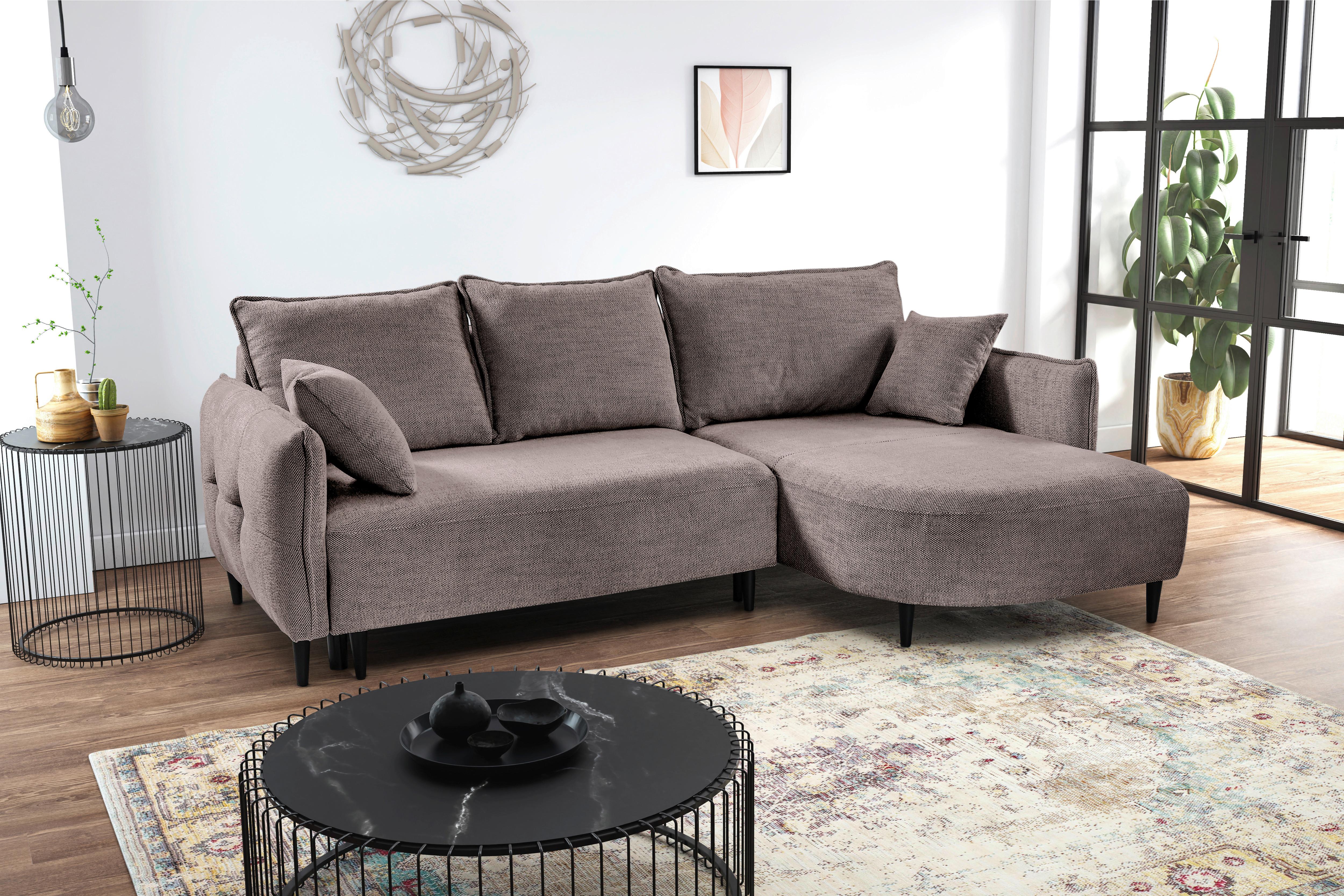 Ecksofa Sycylia Taupe/Schwarz, 244 cm - Taupe/Schwarz, Design, Textil (244/165cm) - MID.YOU