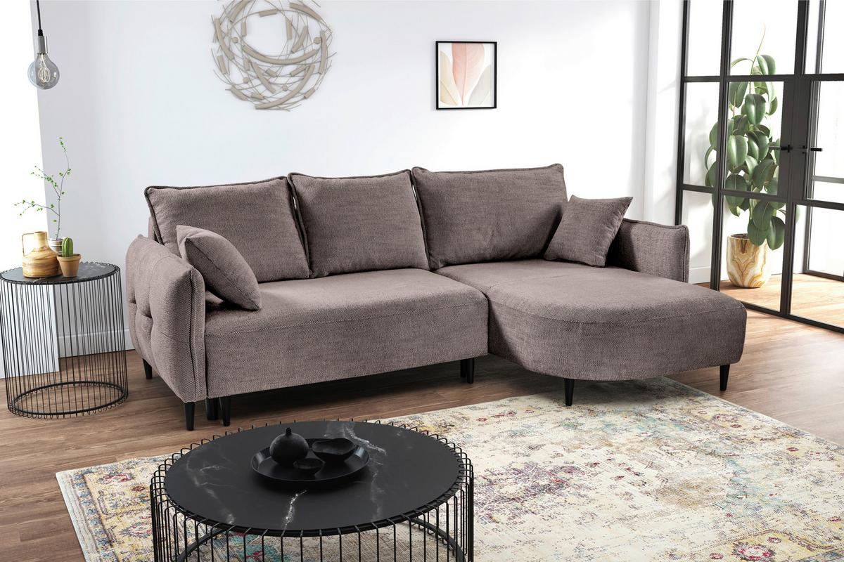 Ecksofa Sycylia Taupe/Schwarz, 244 cm - Taupe/Schwarz, Design, Textil (244/165cm) - MID.YOU