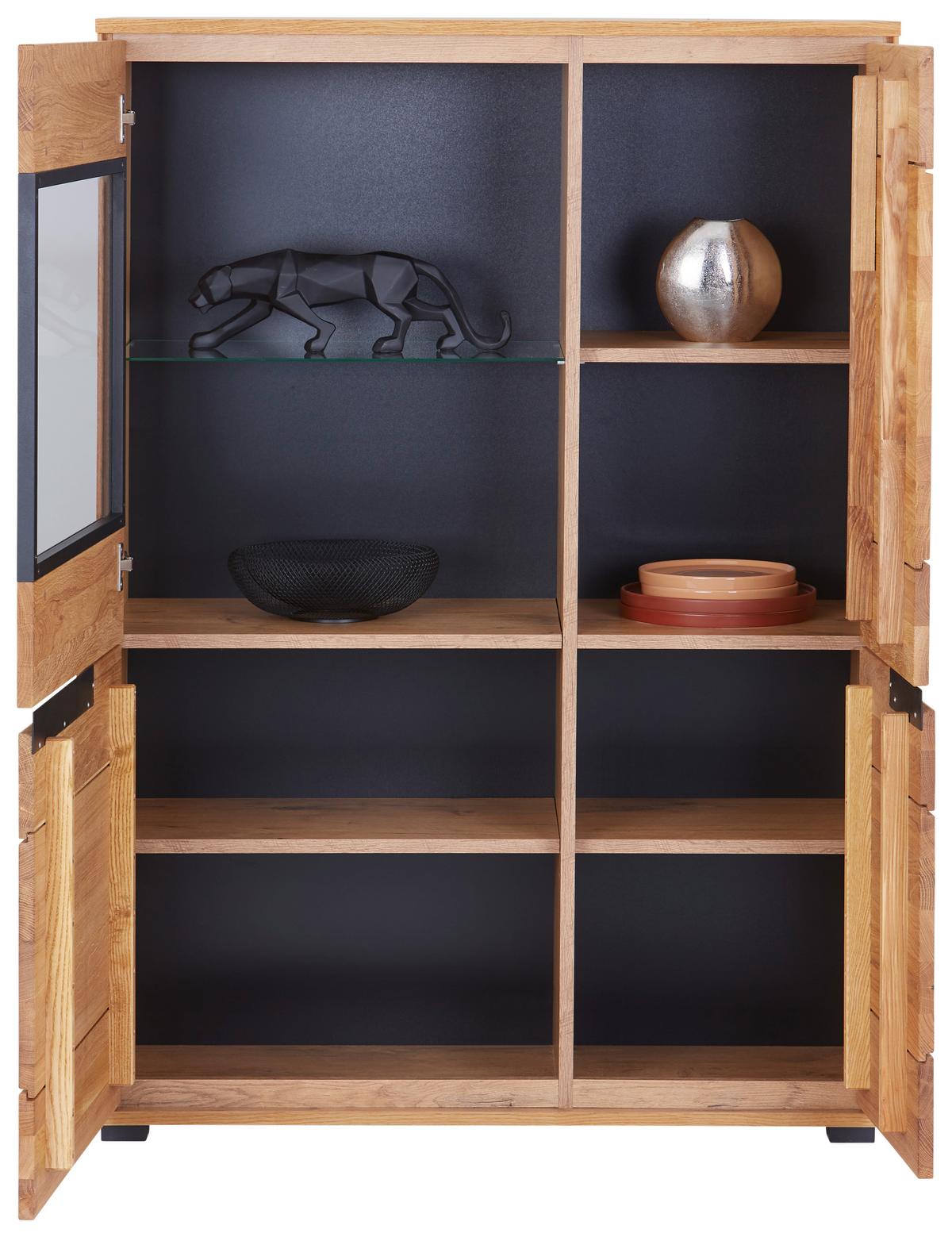 Vitrine Lola Giga S 3994 - Wildeiche/Schwarz, KONVENTIONELL, Glas/Naturmaterialien (102,5/146,5/40,5cm)