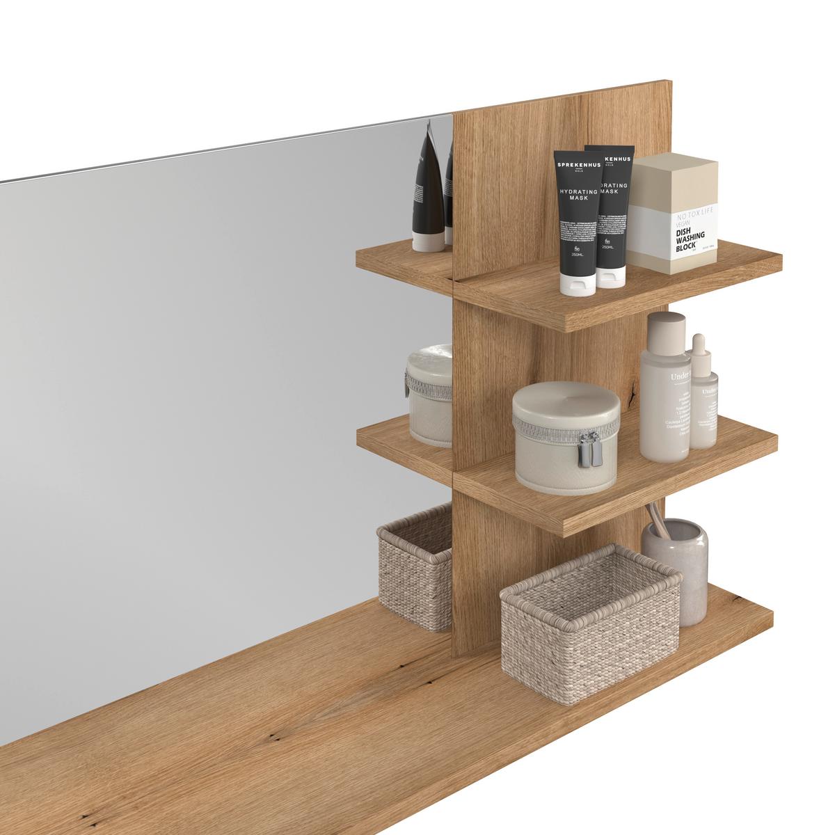 Badezimmerspiegel Cotia BxHxT: 135x70x20 cm, mit Ablagen - Eichefarben/Anthrazit, MODERN, Glas/Holzwerkstoff (135/70/20cm) - James Wood