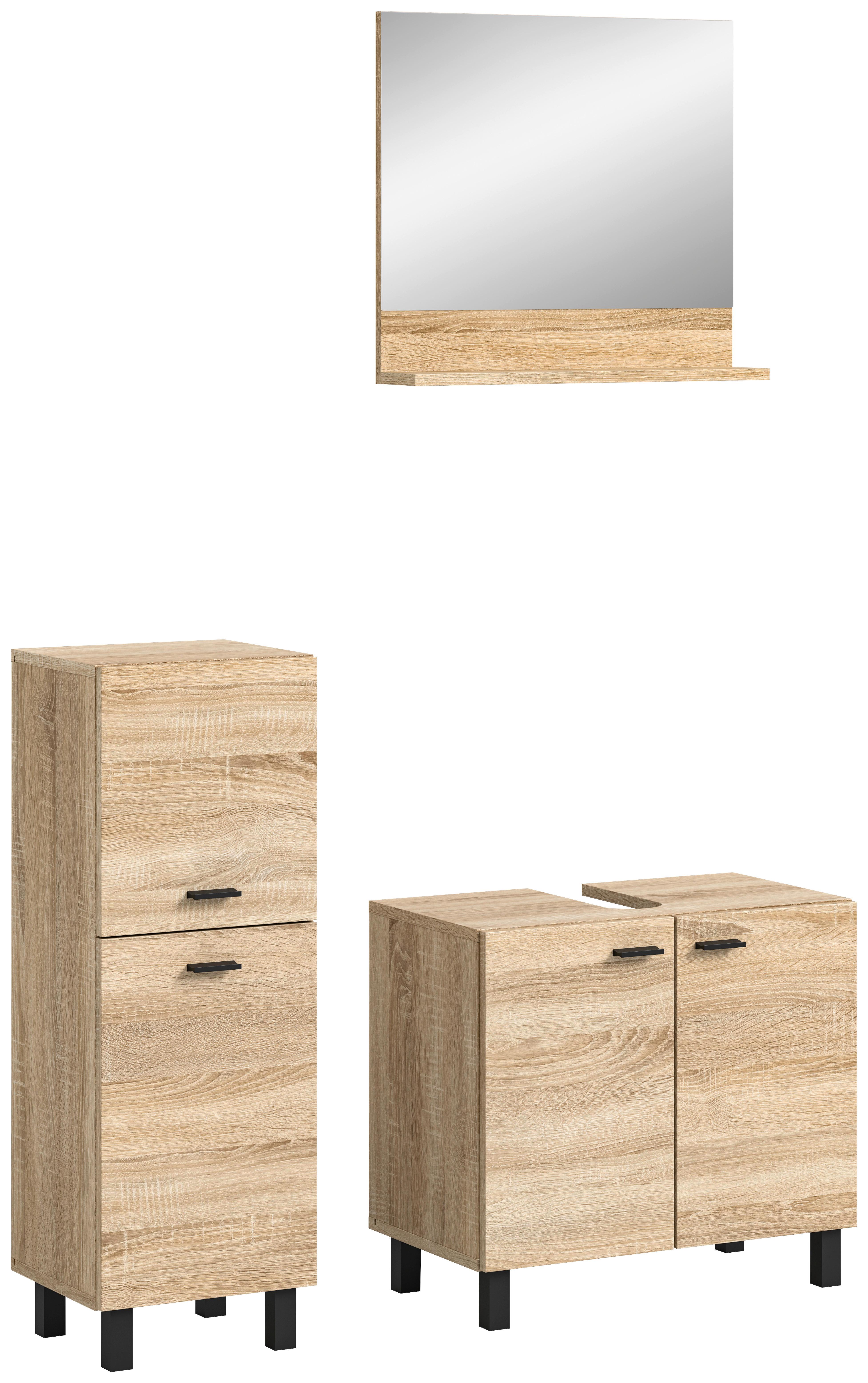 Badezimmer Boston Sonoma Eiche Dekor - Schwarz/Sonoma Eiche, MODERN, Glas/Holzwerkstoff (87cm) - MID.YOU