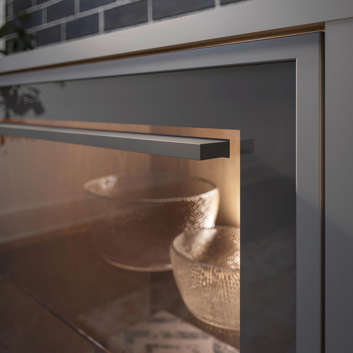 Sideboard Nadiro B: 187 cm Wildeiche Dekor/Schwarz Matt - Eichefarben/Schwarz, Trend, Glas/Holzwerkstoff (187/83/40cm) - Livetastic