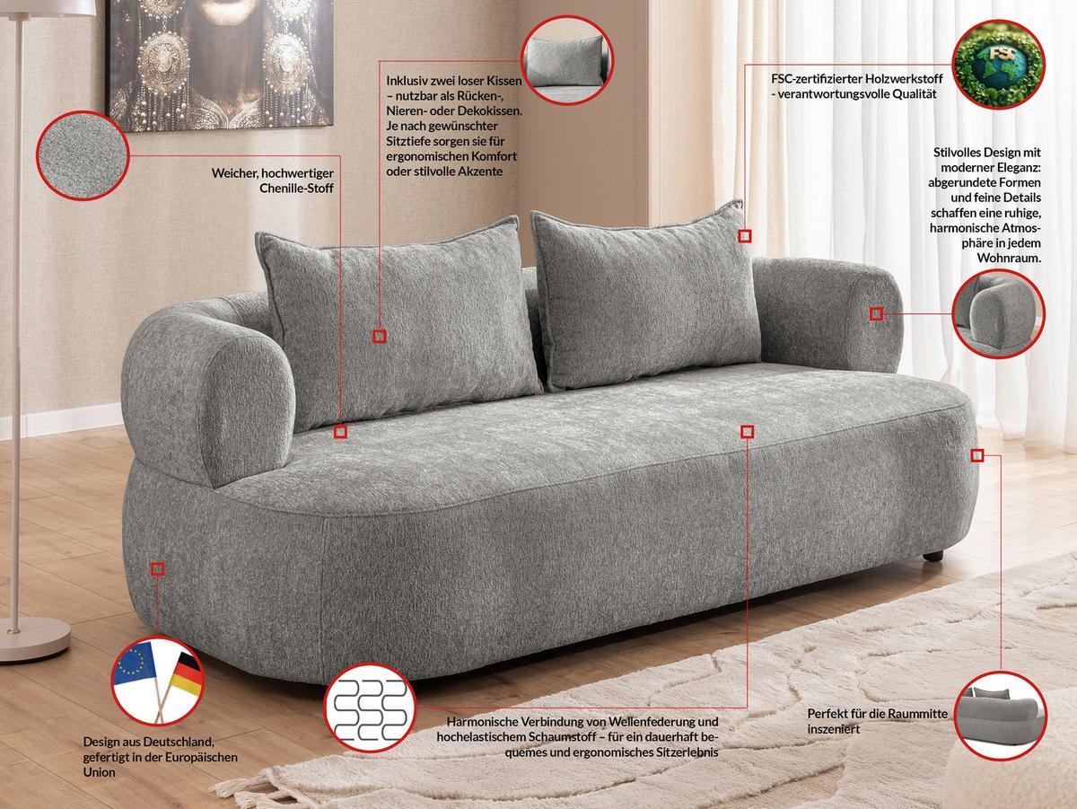 3-sitzer-sofa Ferro Grau B: 200 Cm - Schwarz/Grau, Design, Textil (200/76/96cm) - Livetastic