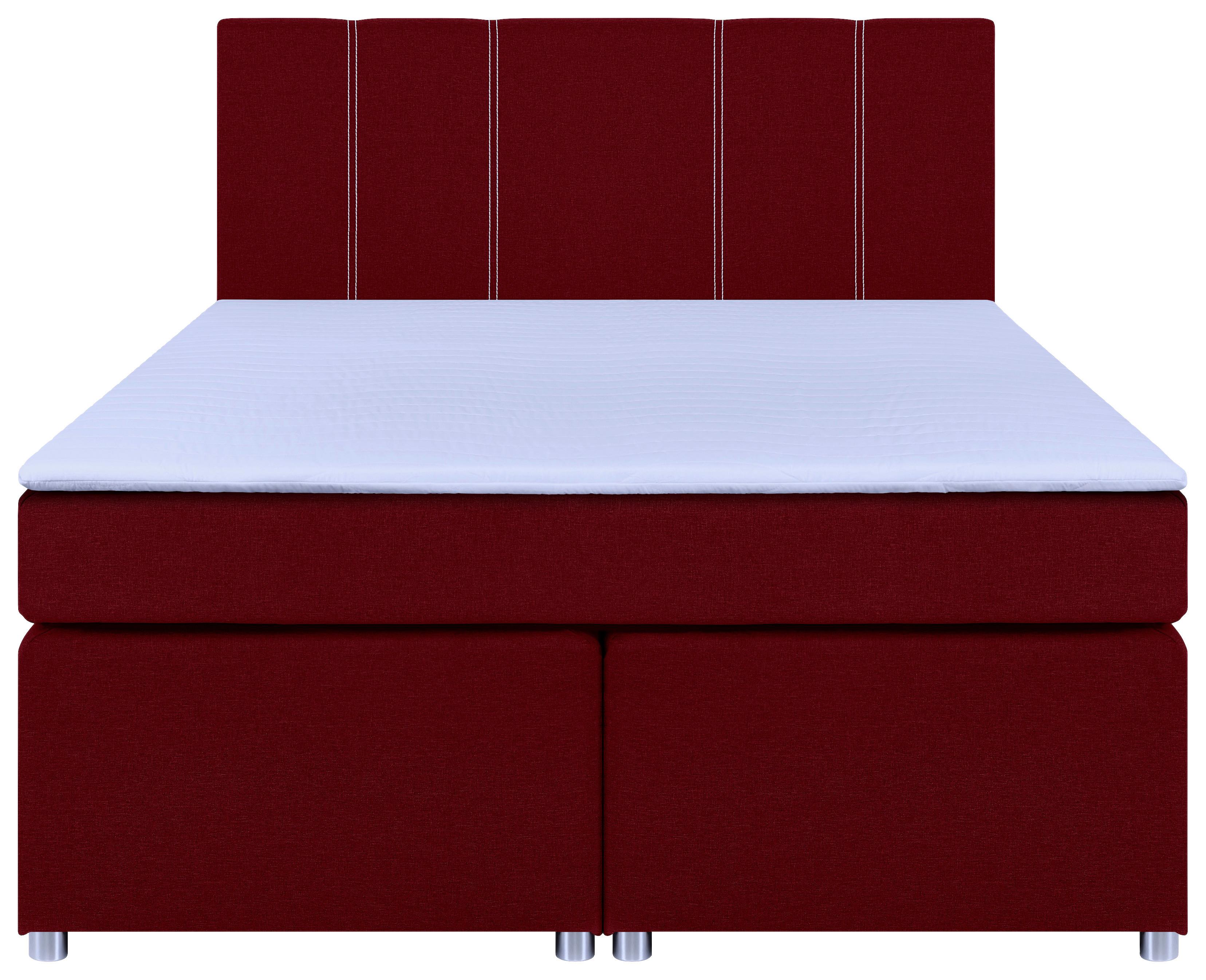 Boxspringbett Malta Mit Topper Rot, 160x200 Cm - Chromfarben/Rot, Basics, Holzwerkstoff/Textil (160/200cm) - P & B