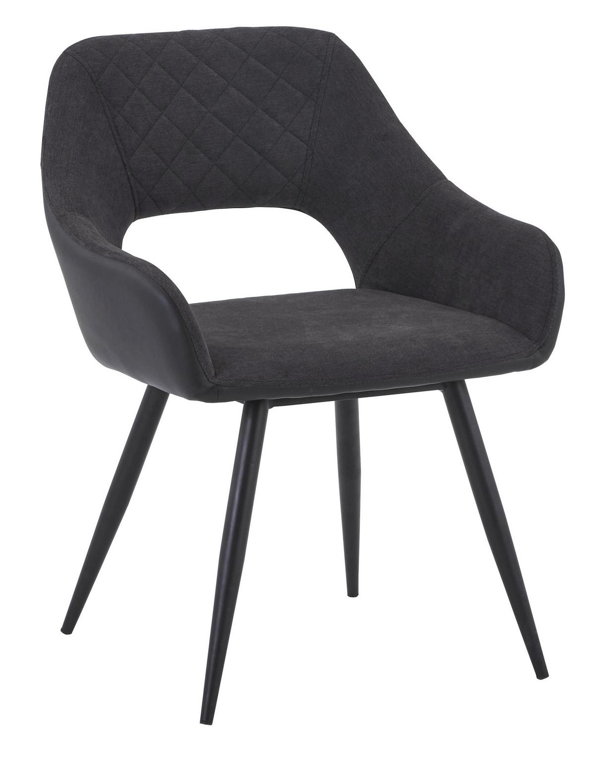 Armlehnstuhl Porto Anthrazit Lederlook Gepolstert 2er-Set - Anthrazit/Schwarz, MODERN, Textil/Metall (59/83/60cm) - MID.YOU