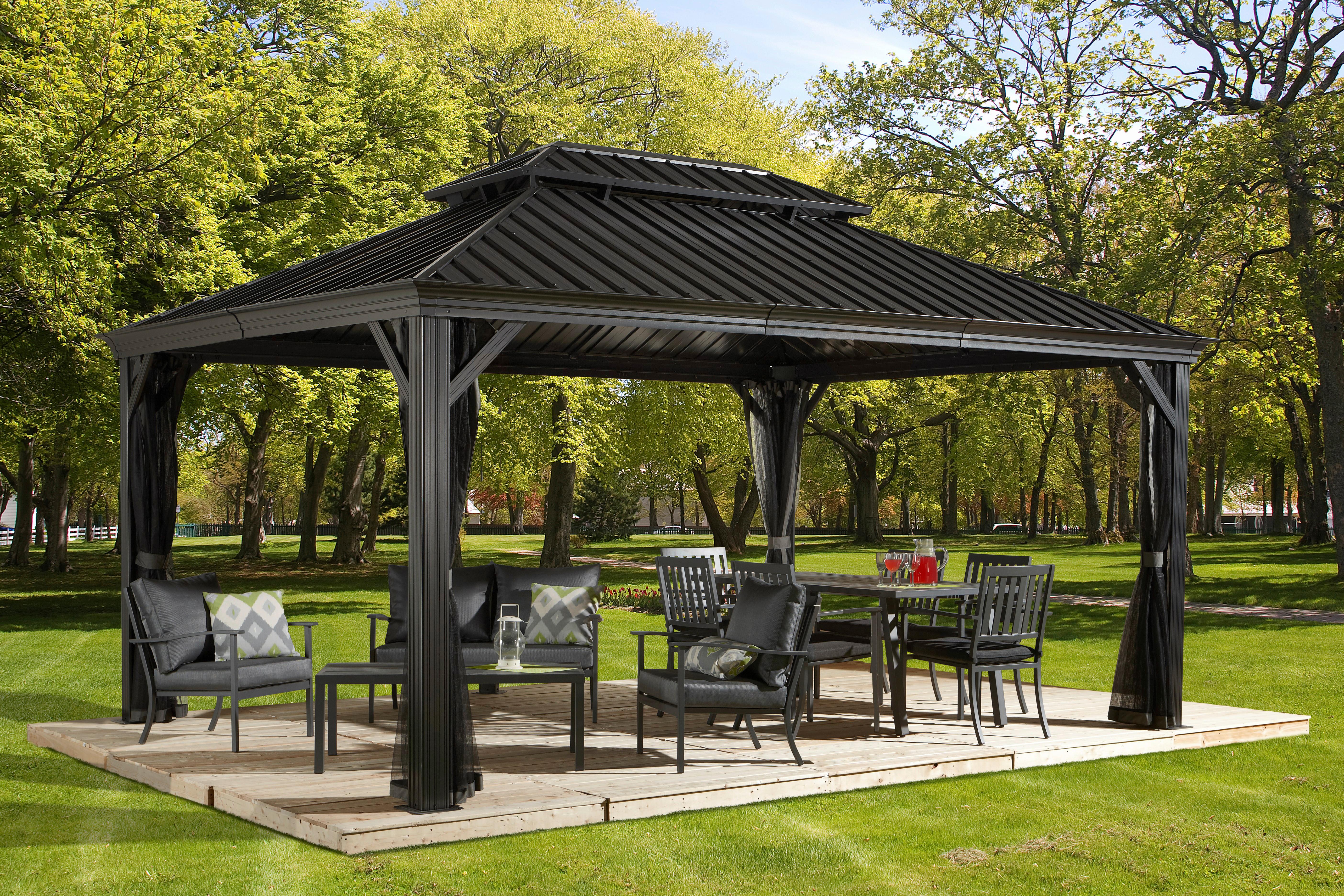 Pavillon Messina 483x363 Cm Wetterfest Gartenpavillon - Anthrazit, Basics, Metall (483/307/363cm)