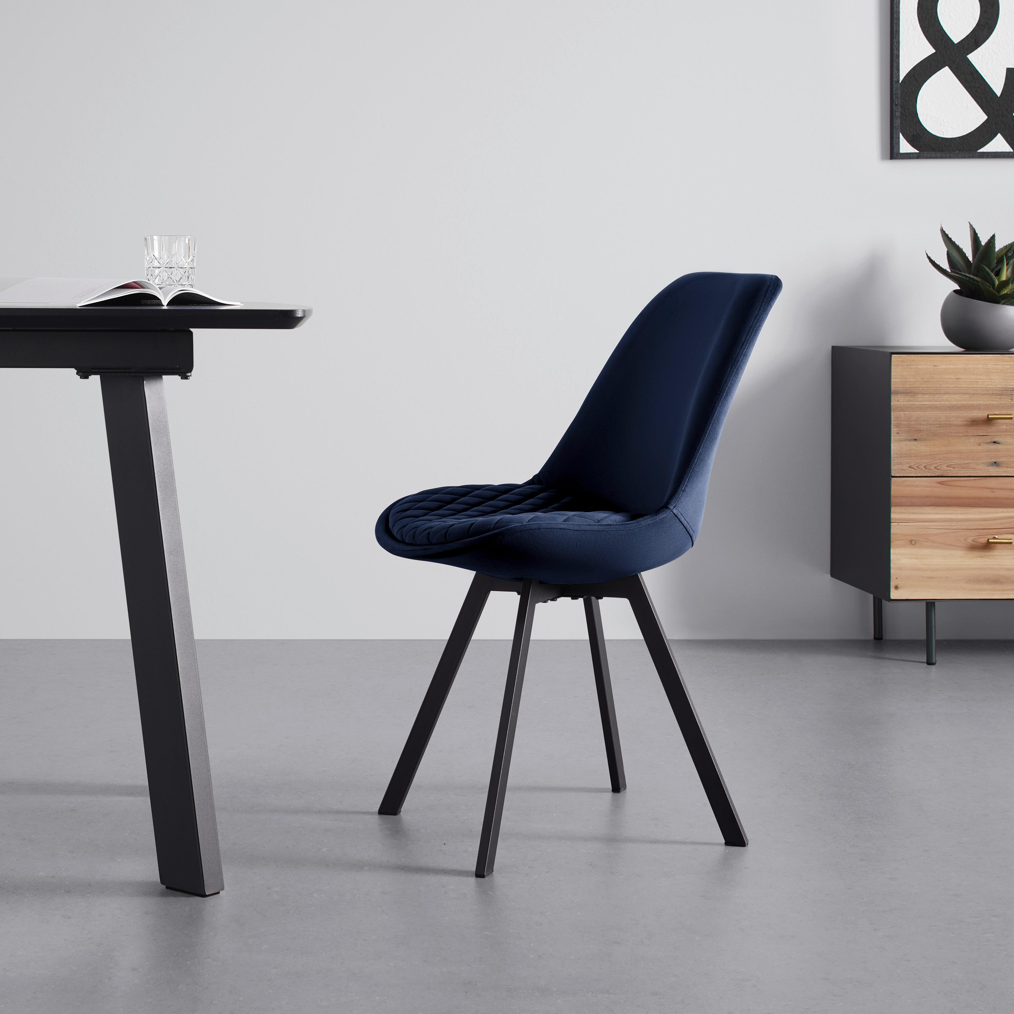 Židle Isabella Samet - Tmavě Modrá - černá/tmavě modrá, Moderní, kov/textil (49/83/53cm) - Livetastic