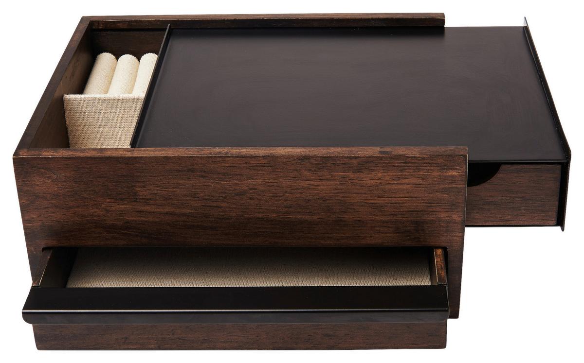 Schmuckbox Schwarz Walnussfraben B:22,1cm - Walnussfarben/Schwarz, Design, Holz/Metall (22,1/11,9/25,9cm) - Umbra