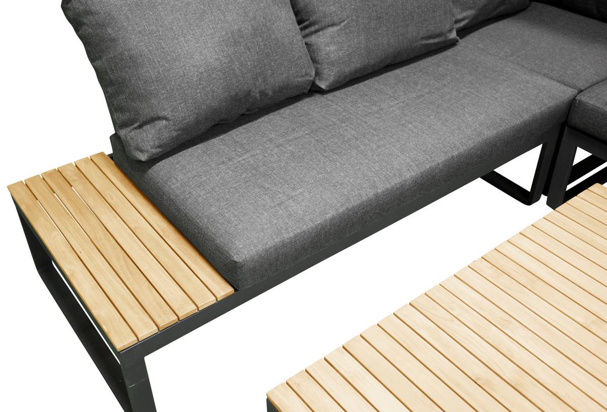 Loungegarnitur Panama - Dunkelgrau/Grau, KONVENTIONELL, Holz/Textil (225/225cm) - Gardenson