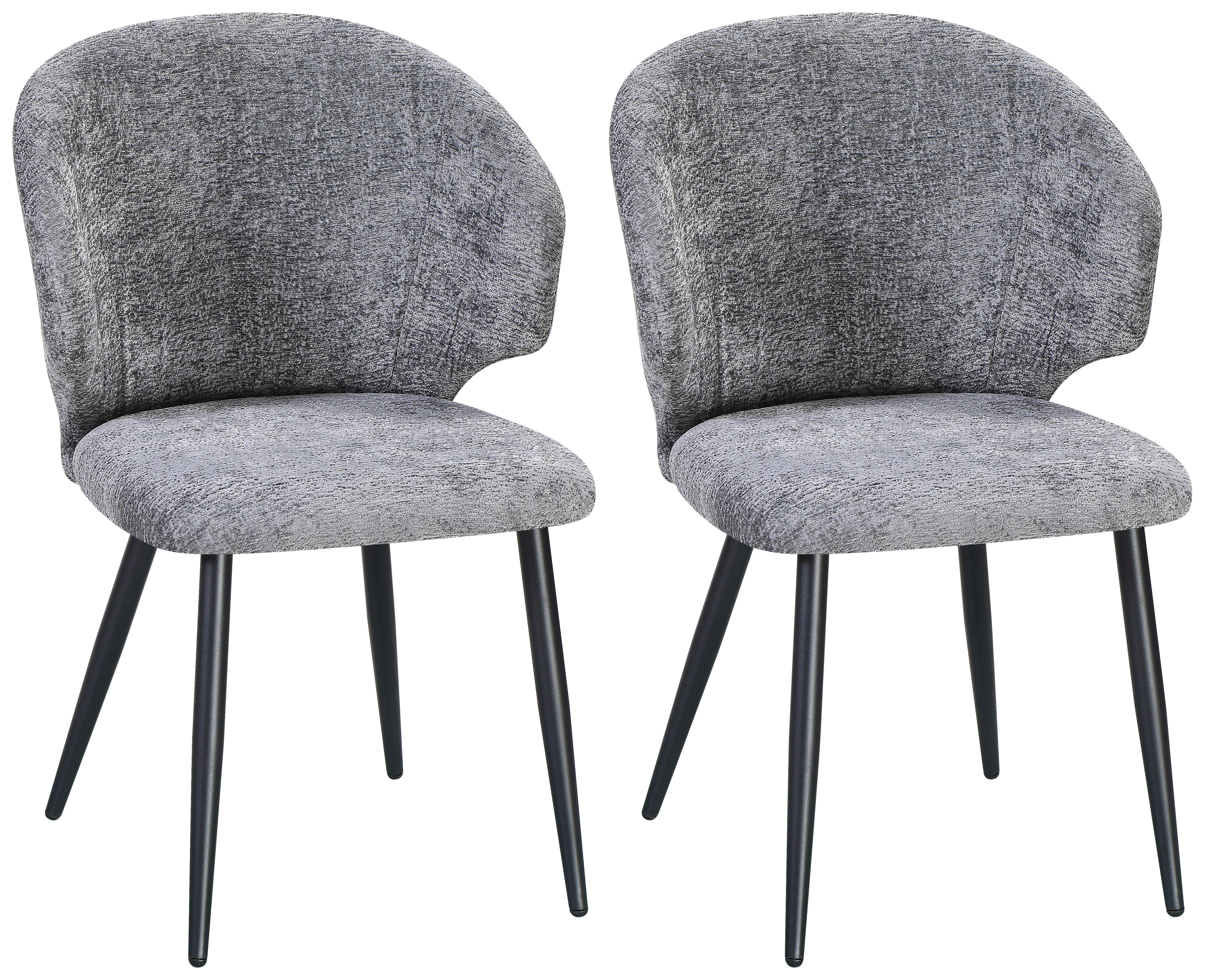 Vierfußstuhl Sindy Chenille Grau - Schwarz/Grau, MODERN, Textil/Metall (63/84/58cm) - MID.YOU