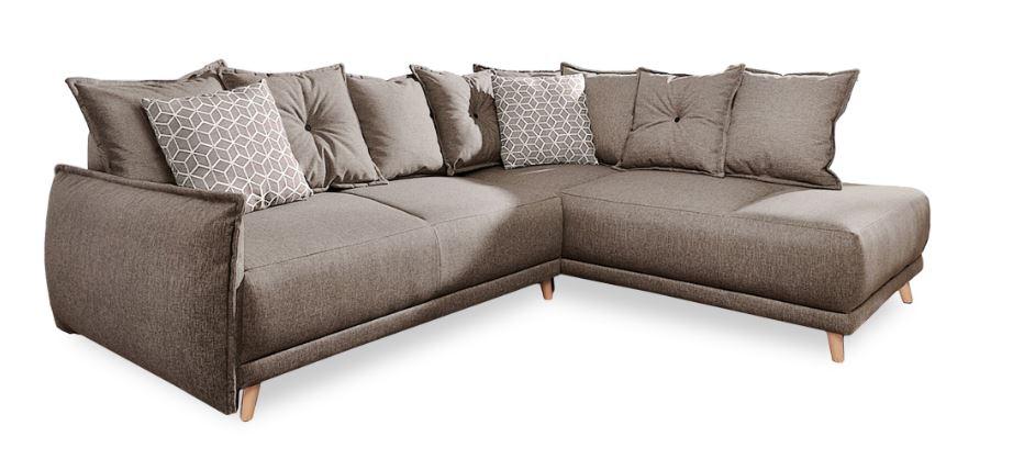 Ecksofa mit Schlaffunktion und Bettkasten Lazy Lukka Webstoff - Hellbraun/Beige, Basics, Textil (235/190cm) - MID.YOU
