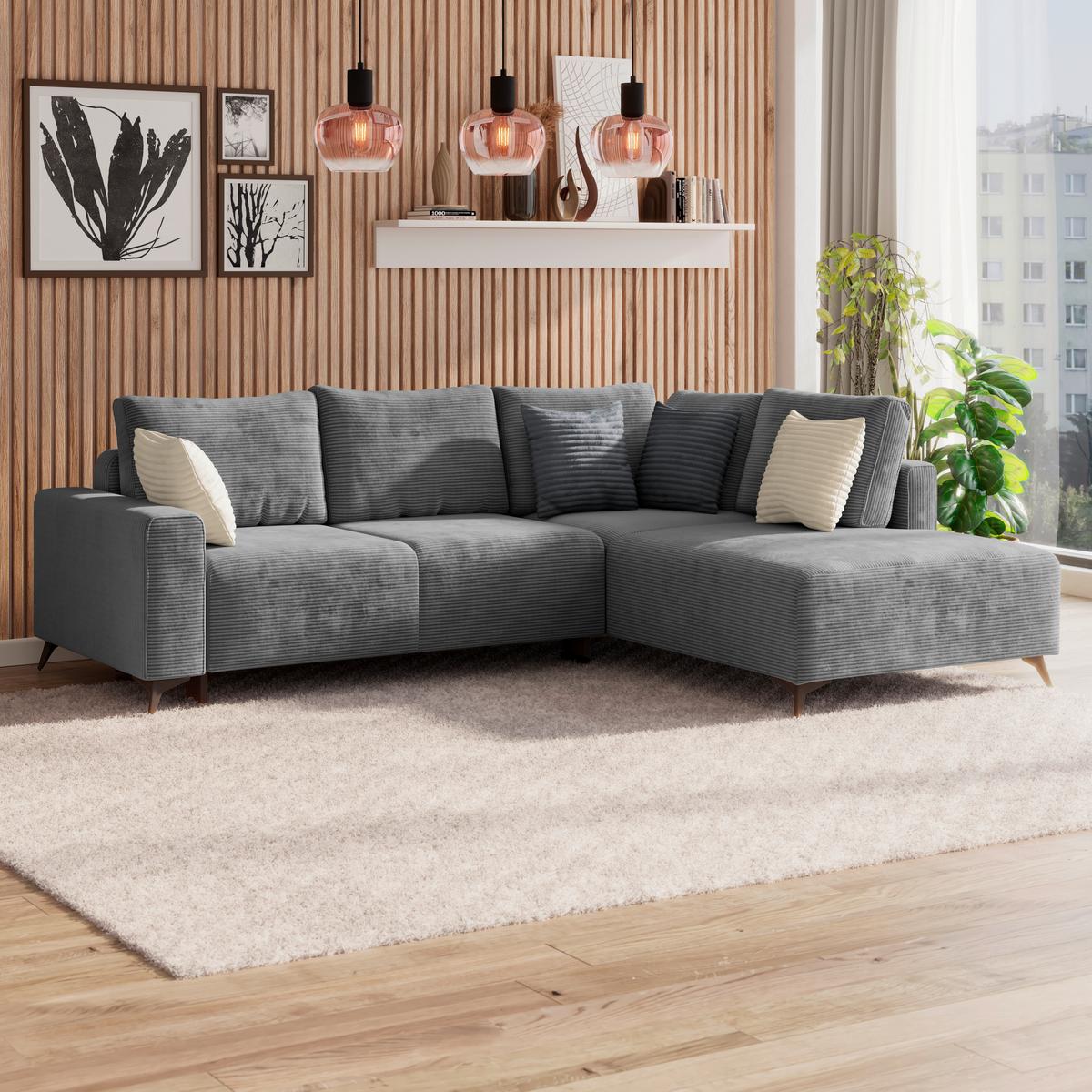 Ecksofa Mit Schlaffunktion Lincoln Grau Cord 270x212 Cm - Schwarz/Grau, MODERN, Textil (270/212cm)