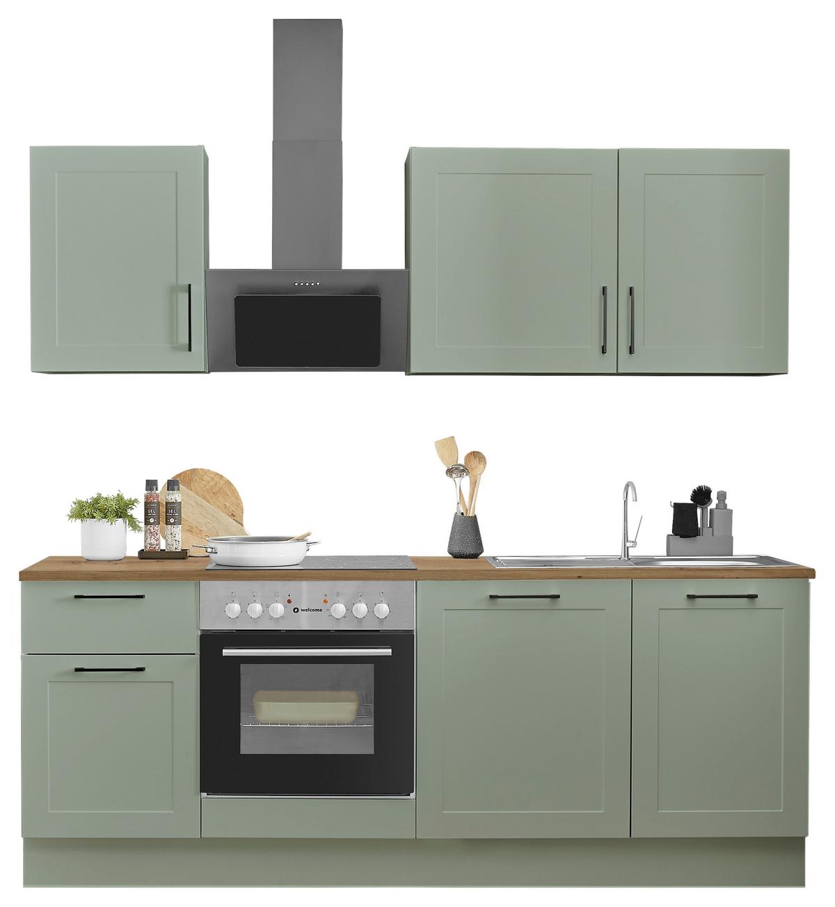 Küchenblock Marseille Grün/Eiche Dekor B: 220 cm - Eiche Artisan/Grün, Design, Holzwerkstoff (220cm) - MID.YOU