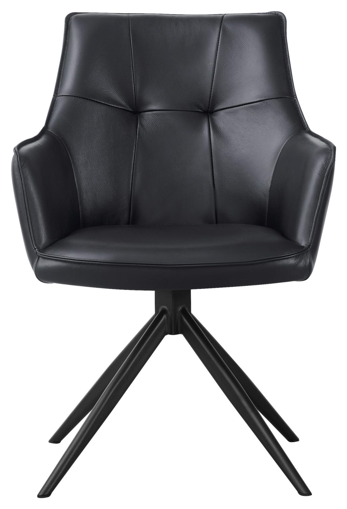 Armlehnstuhl Adriana Echleder schwarz, B: 57cm - Schwarz, MODERN, Leder/Holz (57/87/62cm)