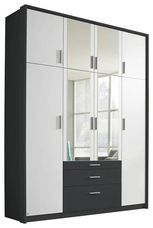 Drehtürenschrank Mit Spiegel + Laden 185cm Hildesheim, Weiß - Klar/Weiß, Design, Glas/Holzwerkstoff (185/231/56cm) - Rauch Möbel
