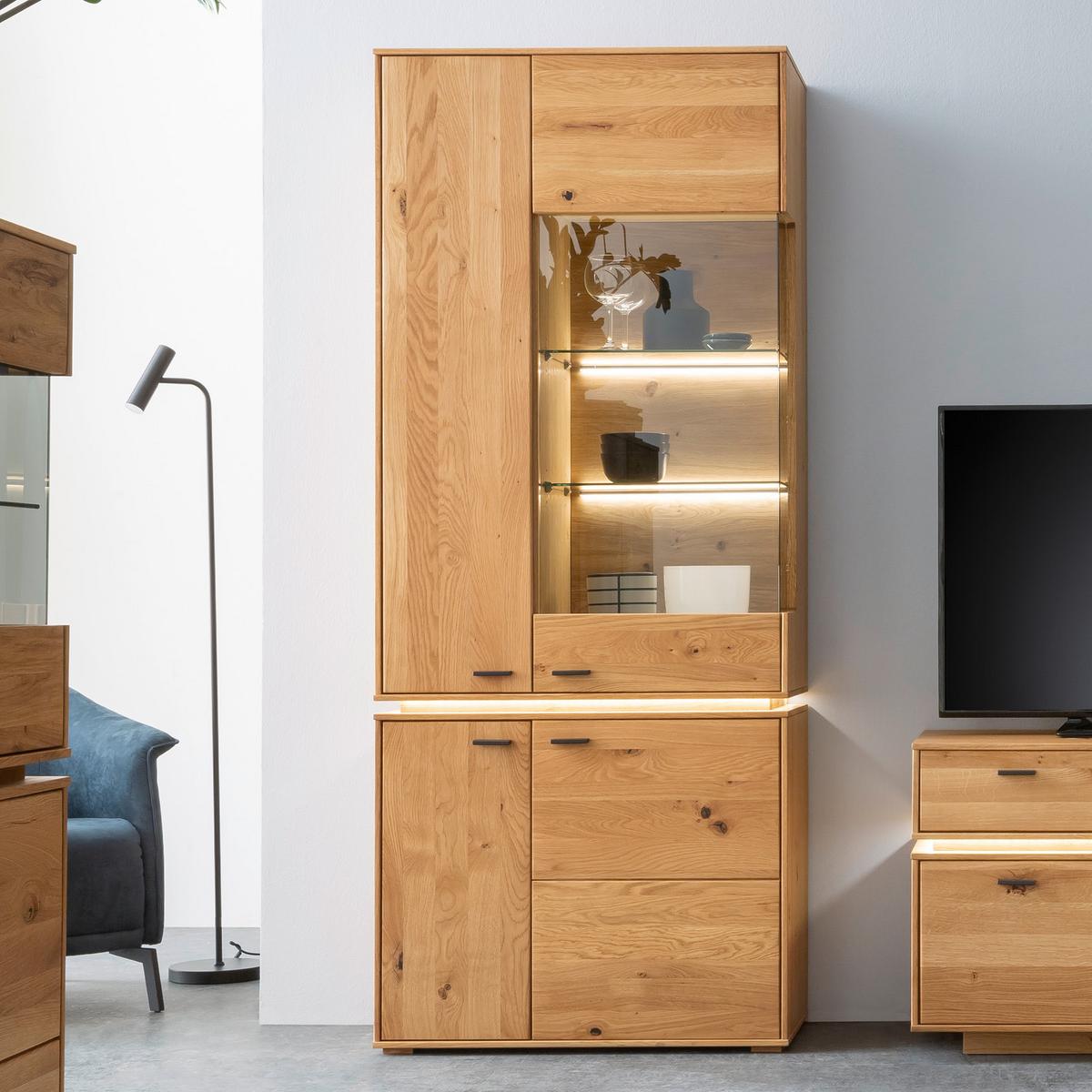 Wohnkombination Massiv 3-Tlg. Como Wildeiche - Wildeiche, Natur, Glas/Holz (276/202/51cm) - MID.YOU