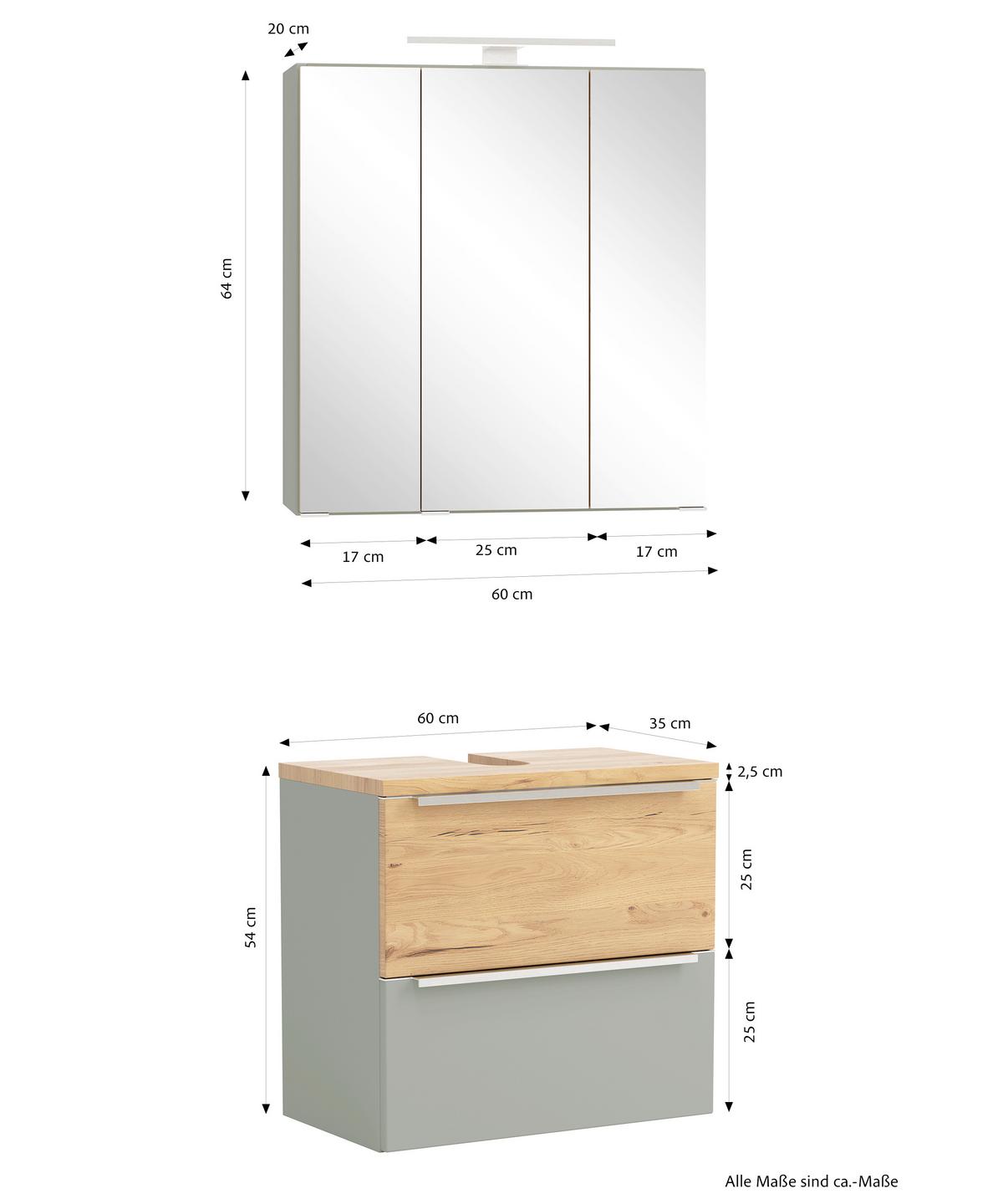 Badezimmer Verona Wildeiche/Schilfgrün 2-teilig - Schilfgrün/Wildeiche, Trend, Glas/Holzwerkstoff (60cm) - Held