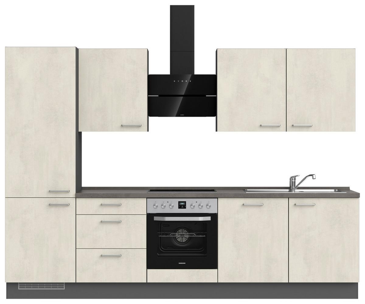 Kuchynská linka 300CM biely betón/ bridlicová šedá - biela/farba ušľachtilej ocele, Modern, kov/kompozitné drevo (300cm) - Nobilia