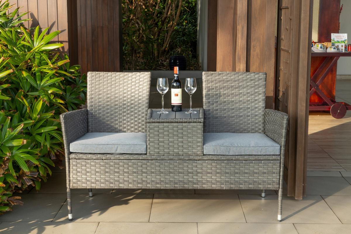 Gartenbank Polyrattan 2-Sitzer Pescara Grau mit Kissen - Grau, MODERN, Kunststoff/Textil (143/87/64.5cm) - Luca Bessoni