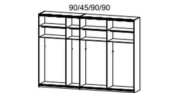 Schwebetürenschrank mit Spiegel 316 cm Bensheim, Weiß - Klar/Eichefarben, MODERN, Holzwerkstoff (316/230/62cm) - James Wood