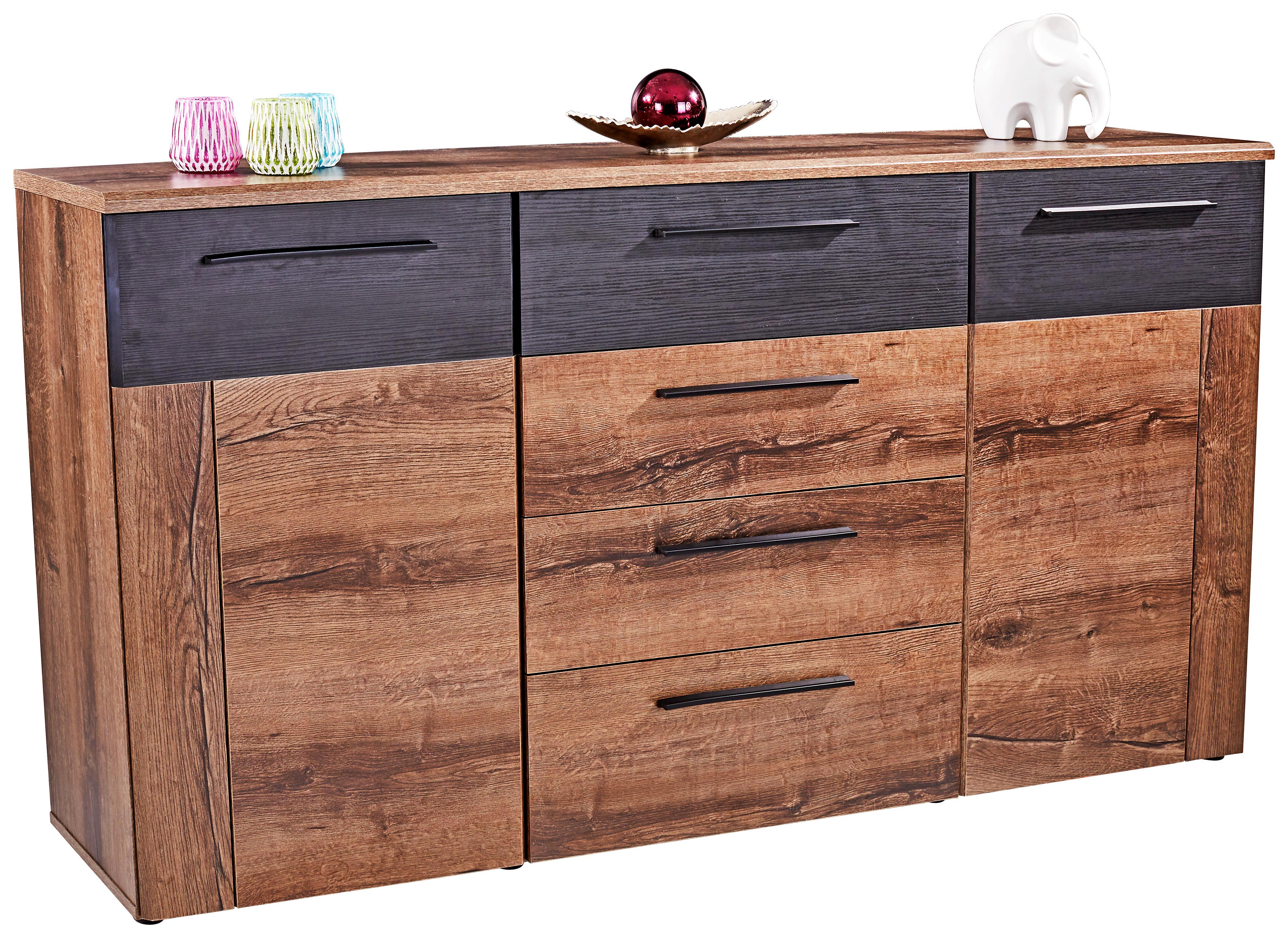 Sideboard Varello B:180cm Schwarzeiche Dekor - Eichefarben/Schwarz, MODERN, Holzwerkstoff/Kunststoff (179,6/85,6/34,1cm)