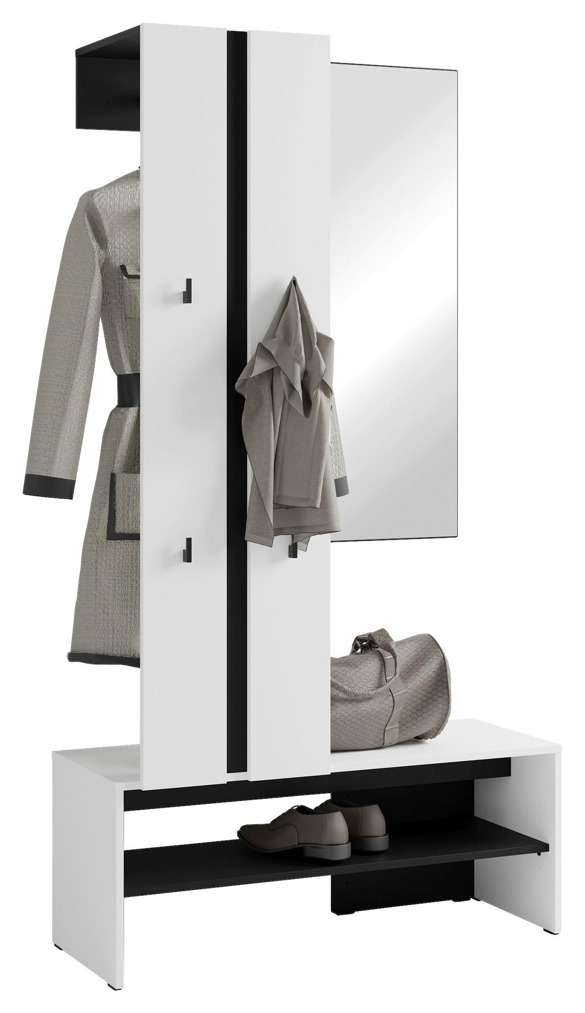 Garderobe Nante Set Weiß/schwarz B: 100 Cm - Schwarz/Weiß, Design, Holzwerkstoff (100/186/40cm) - MID.YOU