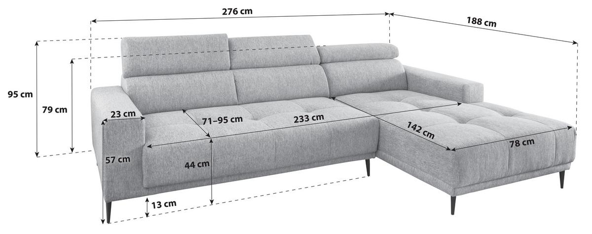 ECKSOFA Intera, Mintgrau S: 276x188 cm - Mintgrau/Schwarz, KONVENTIONELL, Textil (276/188cm) - P & B