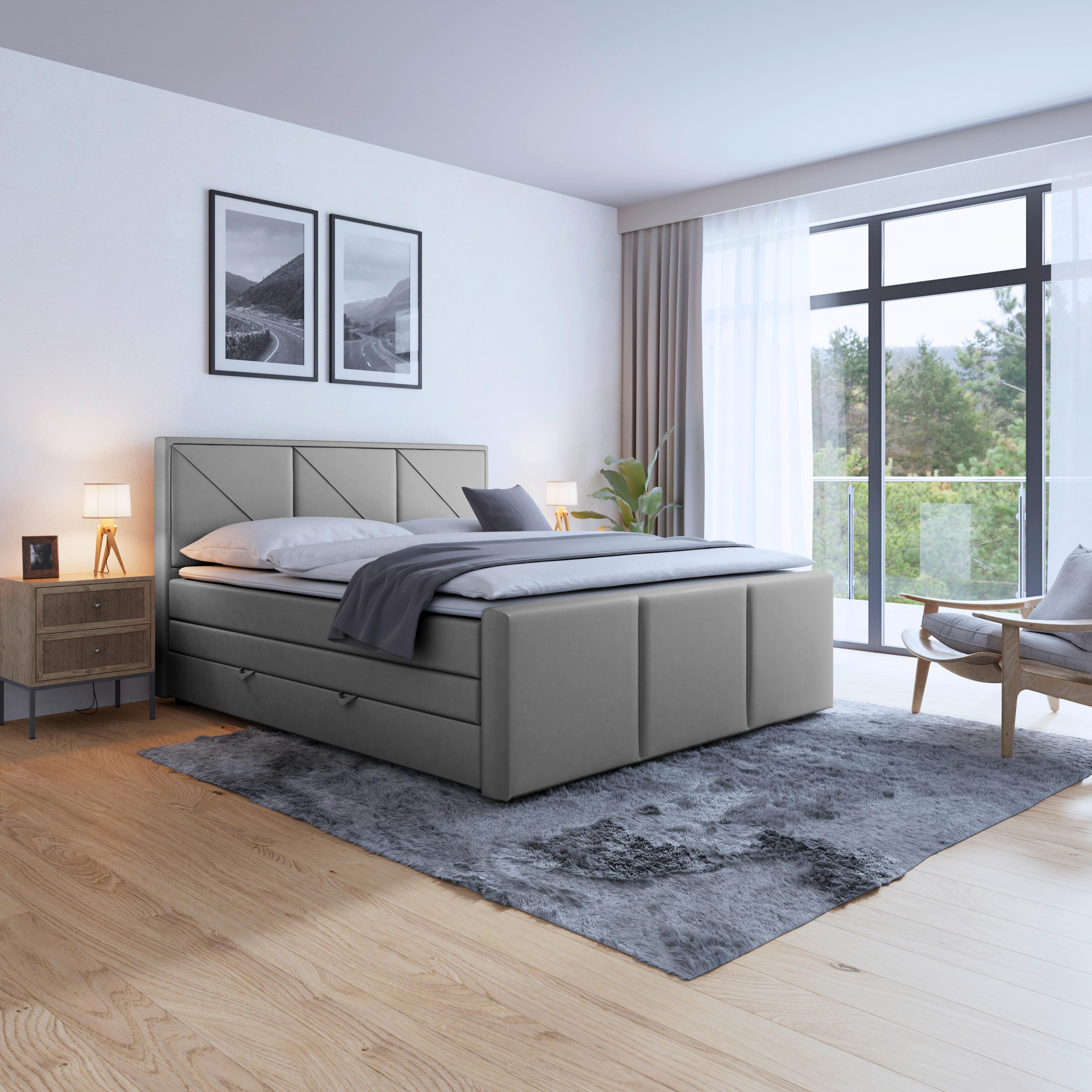 Boxspringbett Bologna 180x200 Cm Hellgrau - Hellgrau/Schwarz, MODERN, Holzwerkstoff/Kunststoff (180/200cm) - MID.YOU