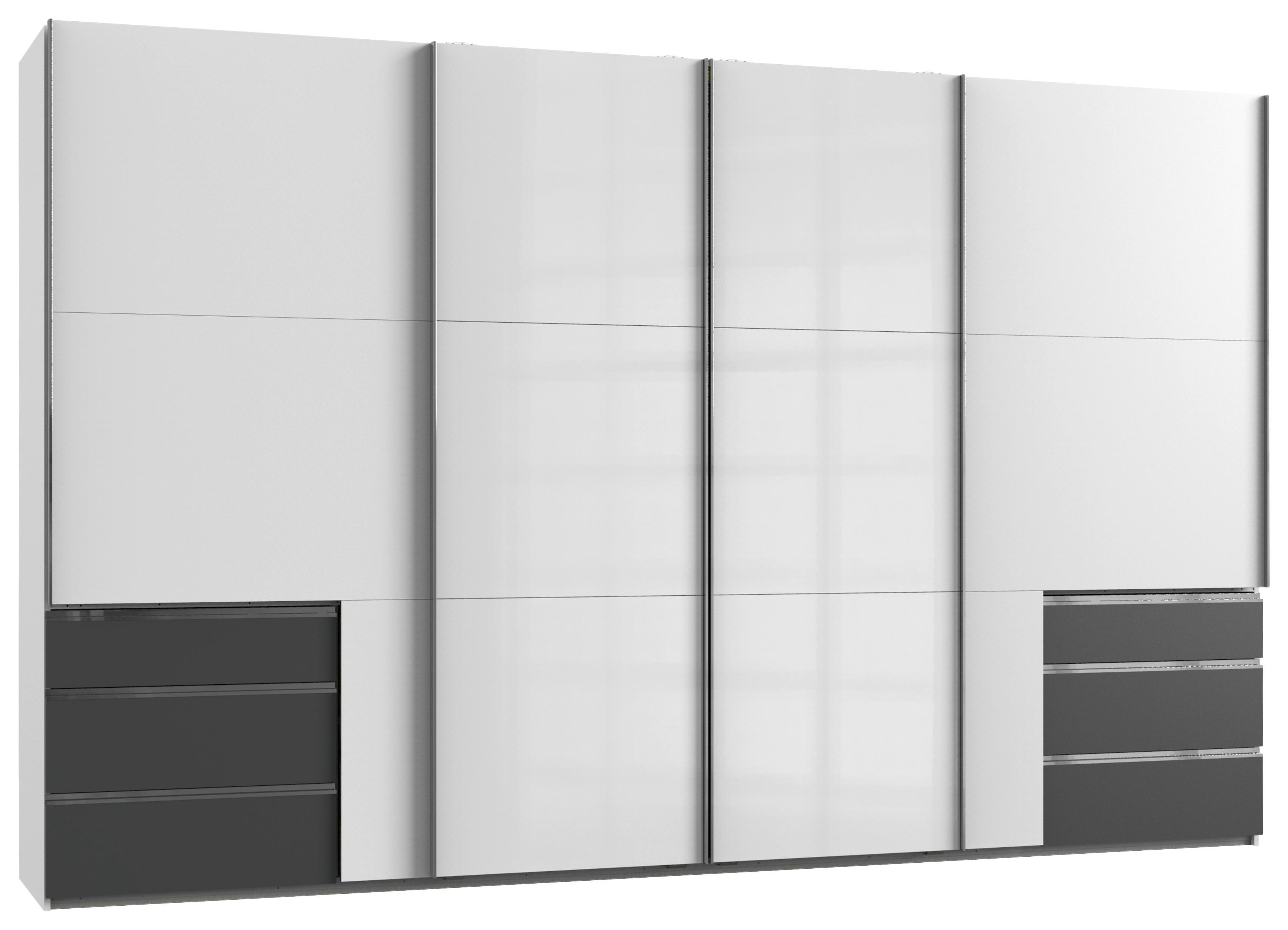 Skriňa s posuvnými dverami LEVEL 350 - biela s vysokým leskom/grafitová, Modern, kov/kompozitné drevo (350/216/65cm) - MID.YOU