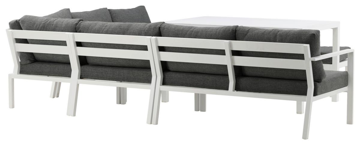 Loungegarnitur 5-tlg Ramos Aus Metall/textil Mit Kissen - Weiß/Grau, KONVENTIONELL, Textil/Metall - Gardenson