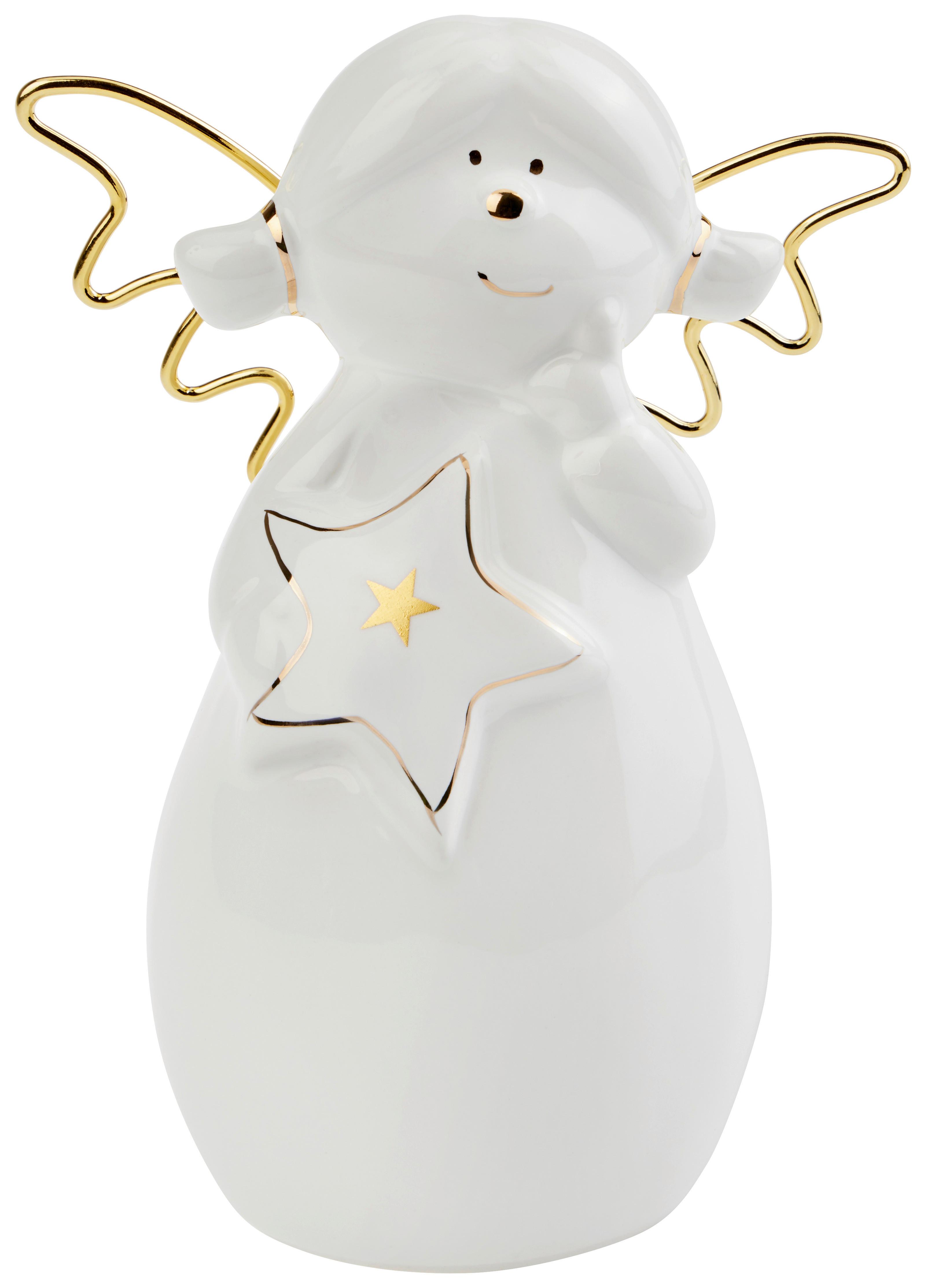 Dekoengel H: 15,5 cm - Goldfarben/Weiß, Basics, Keramik (11/7,5/15,5cm) - Luca Bessoni