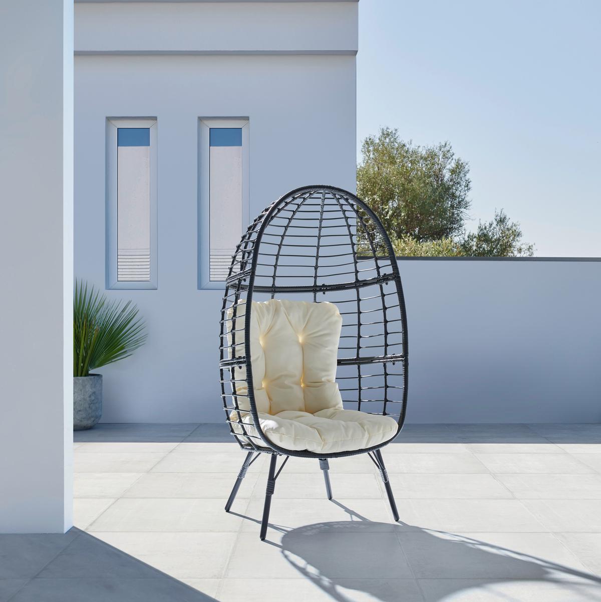 Relaxační křeslo NARA černé - bílá/černá, Moderní, kov/textil (77/145/65cm) - Bessagi Garden