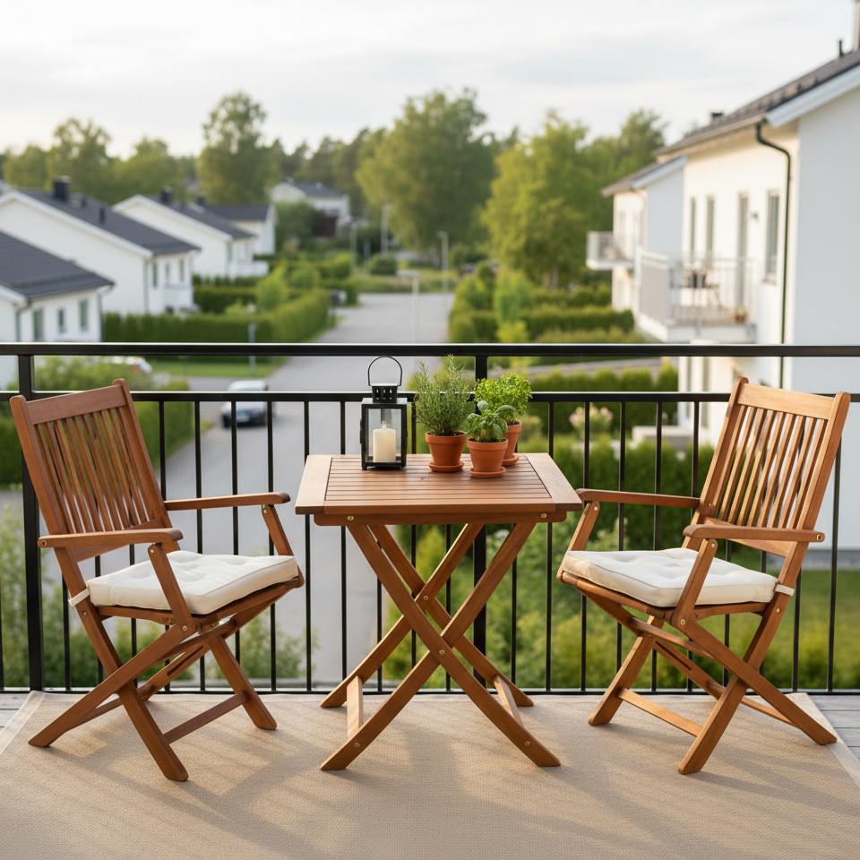 Balkonset Rio Set 3tlg. - Naturfarben, MODERN, Holz - Gardenson