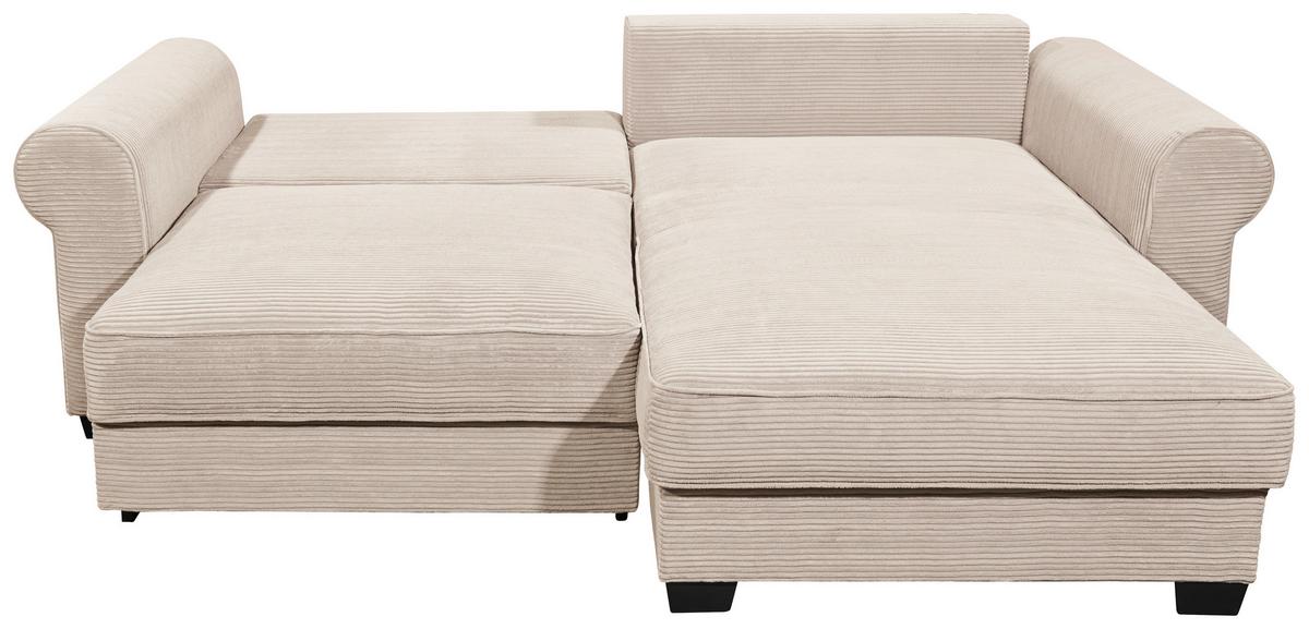 Ecksofa Mit Schlaffunktion Angelina Creme Kord - Creme/Schwarz, Basics, Textil (255/92/185cm) - MID.YOU