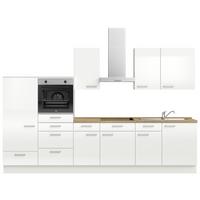 Kuchyňská linka 330 cm, alpská bílá vysoký lesk - barvy dubu/vysoce lesklá bílá, Moderní, kov/kompozitní dřevo (330cm) - Nobilia